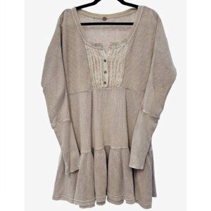 Free People FP One Jolene Thermal Henley Tier Mini Dress Boho oversized Sand S